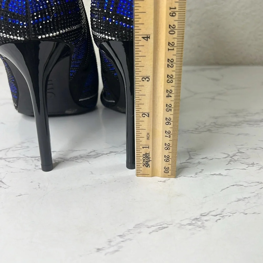 INC-  Blue Plaid Rhinestone Reisa Pointed Toe Stiletto Dress Booties - Picture 8 of 11
